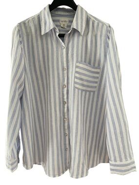 Nicole Miller NY Blue & White Stripe Linen Blend Button Down Shirt